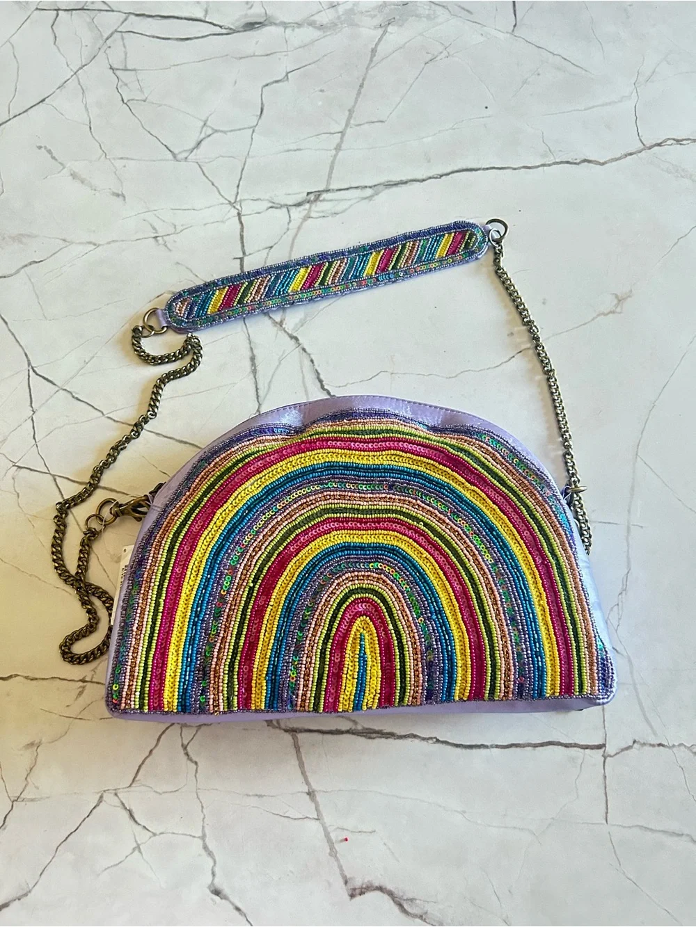 New with tags Beaded Rainbow Half-Moon Crossbody Bag - Purple